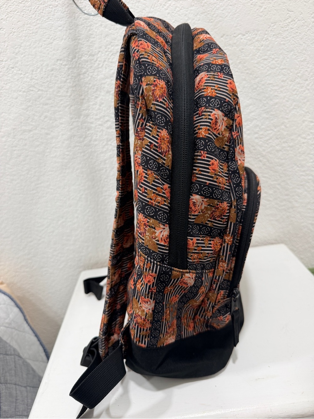 Volcom Black Floral Stripe Backpack with Orange Flowered Accents - Picture 8 of 8